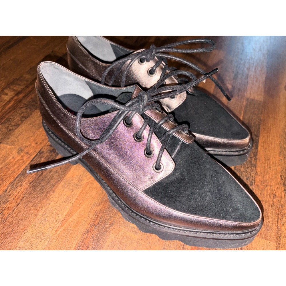 Sacha London Metallic Bronze Black Suede Lug Sole Platform Oxfords Size 7